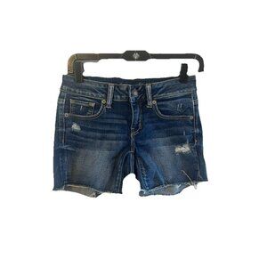 American Eagle AE Women's Super-Super Stretch Fray Hem Midi Jean Shorts Size 2